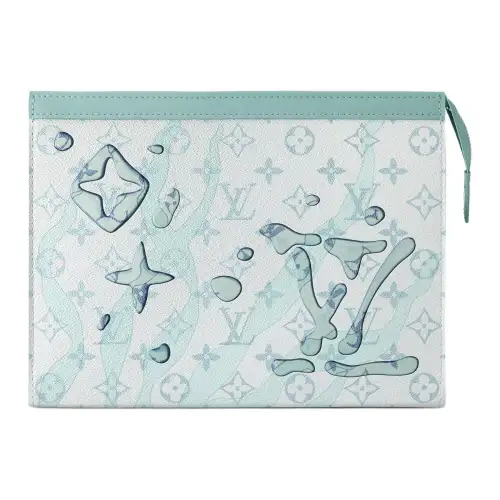 LOUIS VUITTON Pochette Voyage Canvas Cowhide Toiletry Bag Clutch Men's Black & Light Blue