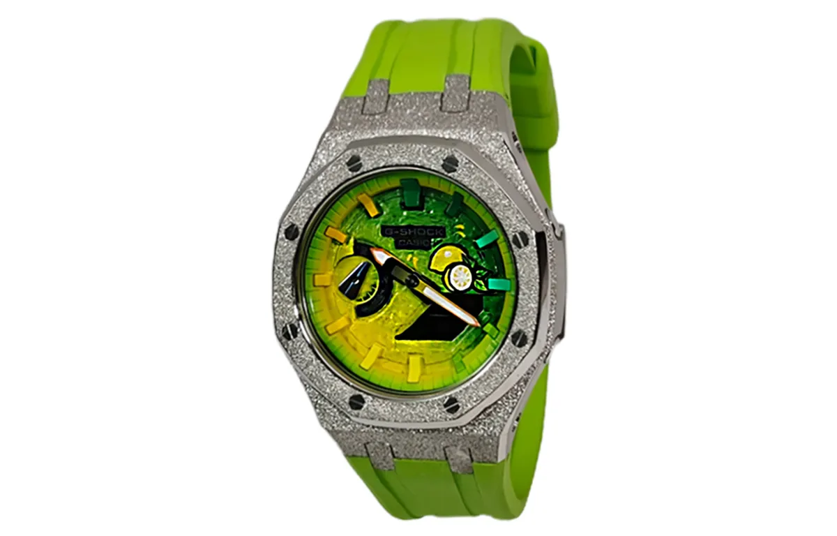 CASIO Custom Collection Quartz Movement Fluoroelastomer Strap Watch Men's Watches Green Dial