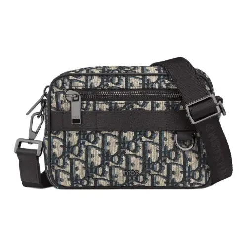 DIOR Oblique Print Grain Cow Leather Shoulder Bag, Crossbody Bag Mini Men's Beige/Black