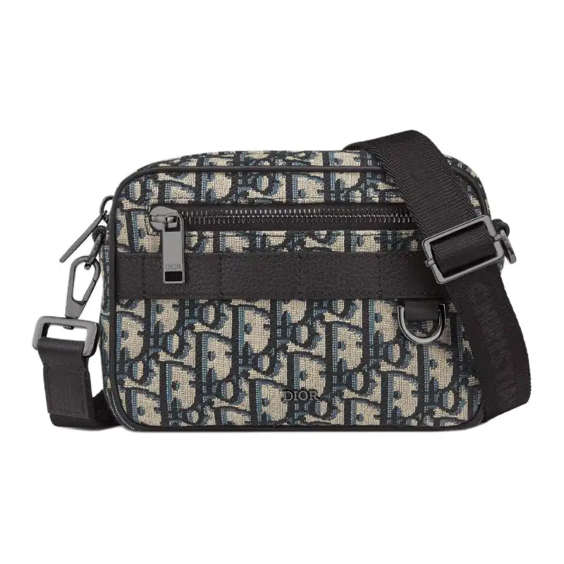 DIOR Oblique Print Grain Cow Leather Shoulder Bag, Crossbody Bag Mini Men's Beige/Black