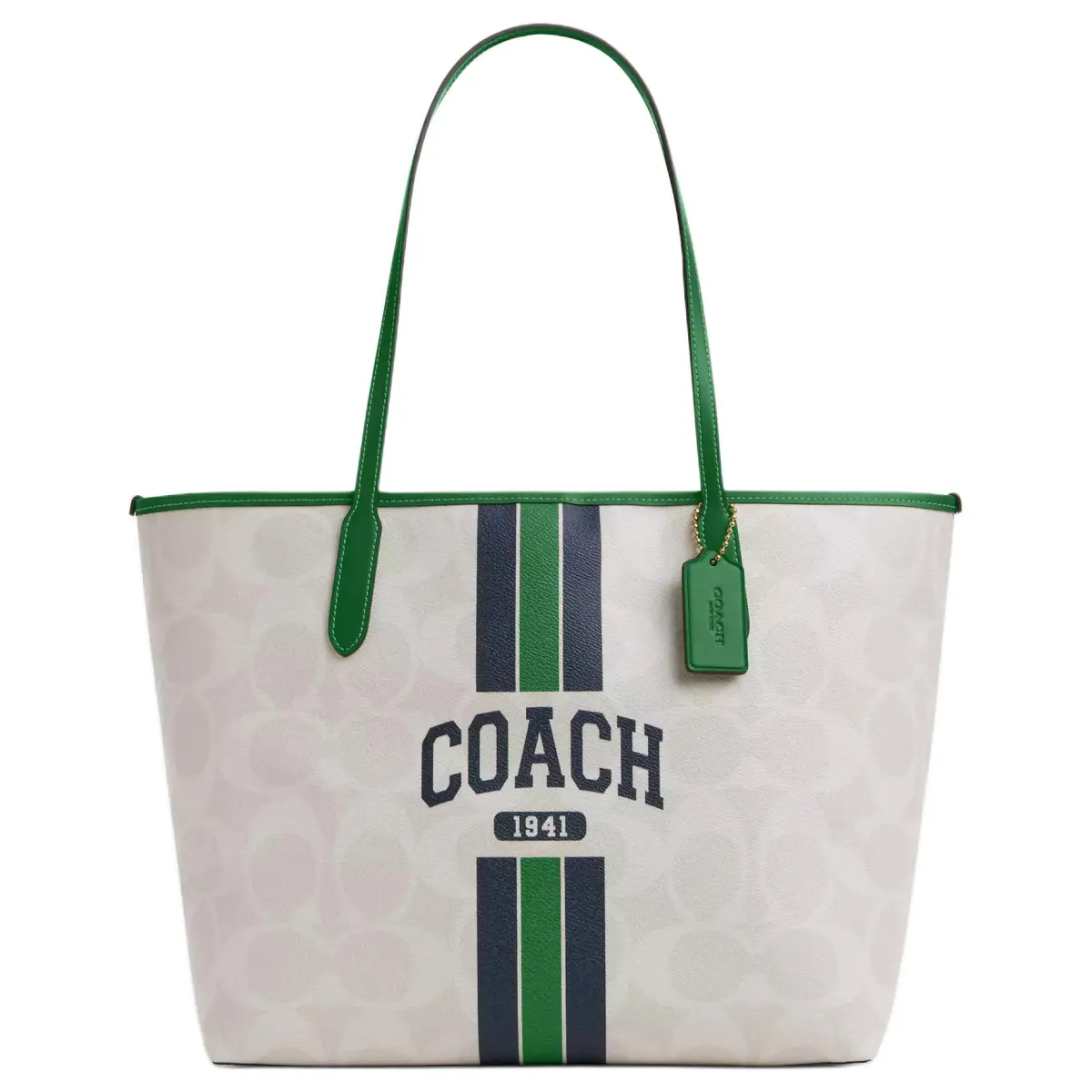 COACH City Coated Canvas Tote Bag, Shopping Bag, Handbag, Shoulder Bag Large Women's Gray & Blue Green