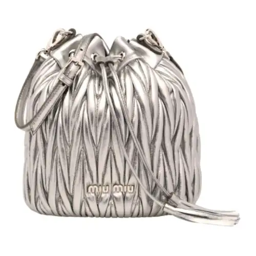 MIU MIU Matelassé Soft Sheep Leather Bucket Bag, Shoulder Bag, Crossbody Bag Women's Silver