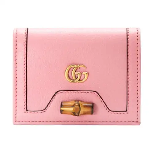 GUCCI Diana Leather Card Holder, Wallet Women's Pink