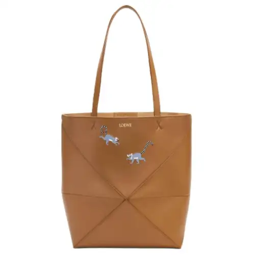 LOEWE Suna Fujita Collaboration Shiny Cow Leather Handbag Regular Women's Oak Brown
