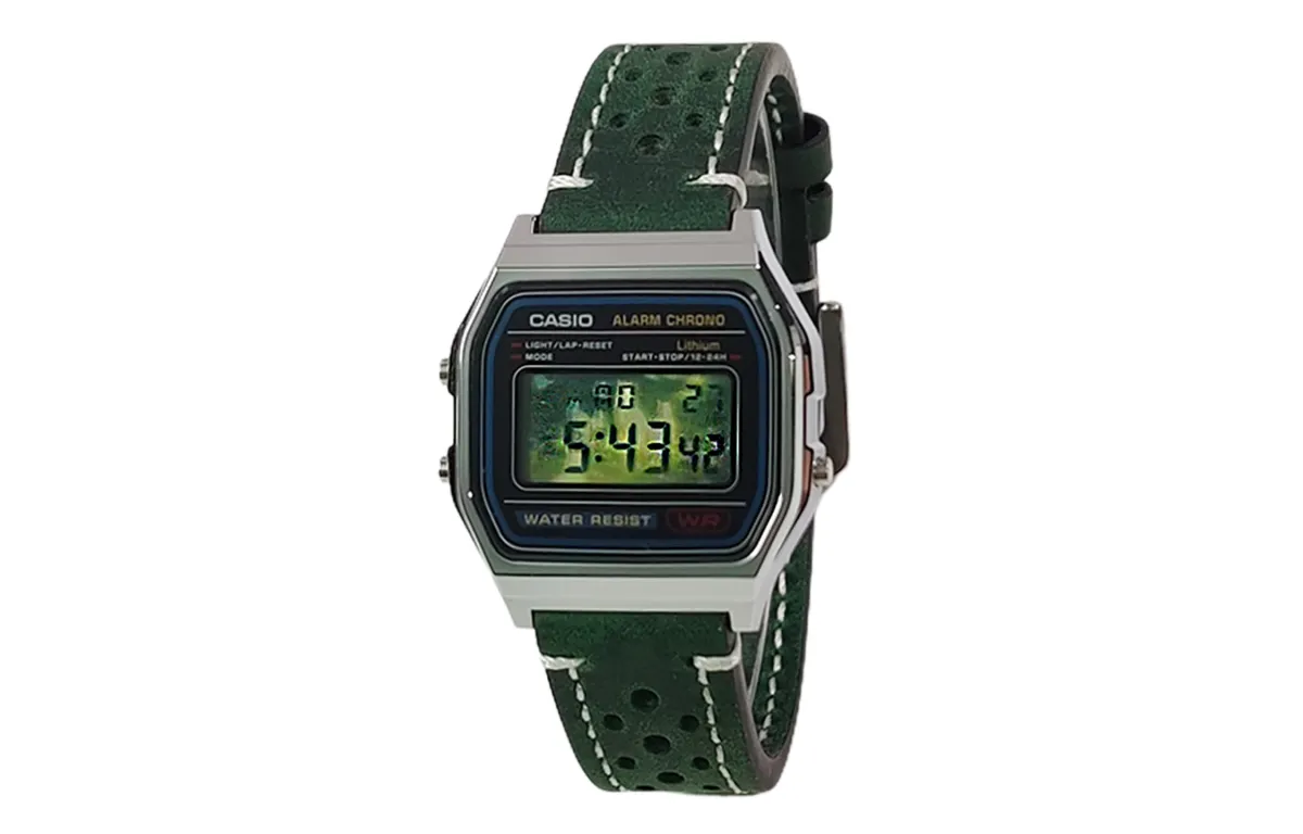 CASIO Custom Collection Quartz Movement Leather Strap Watch Unisex Green Dial