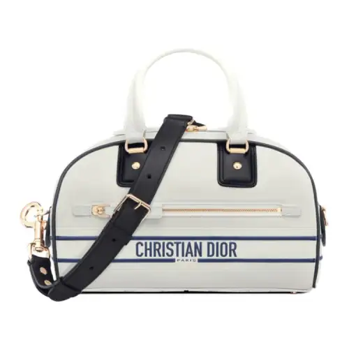 DIOR Smooth Cow Leather Bowling Bag, Shoulder Bag, Crossbody Bag, Handbag Small Women's White
