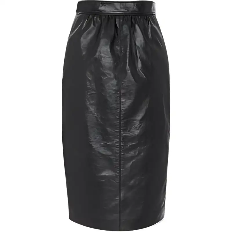 SAINT LAURENT Pleated Leather Pencil Skirt