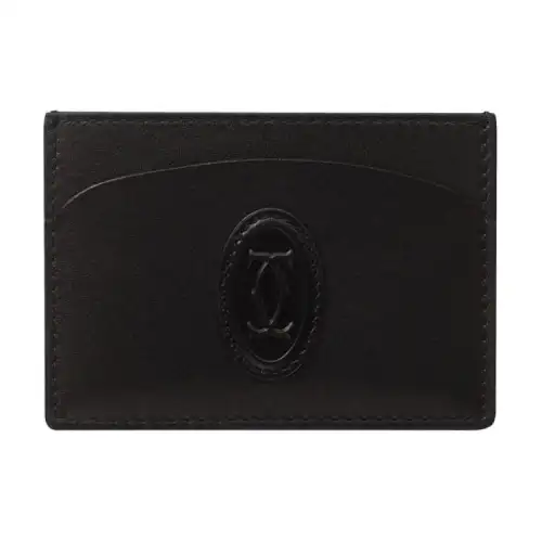 CARTIER Cow Leather Card Holder Women's Black