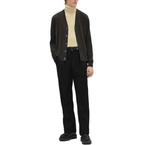 HERMES Sweaters Men's Coffee V Neck Moderate Cardigan