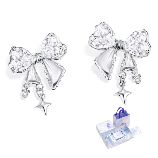 Disney Princess 925 Silver Zircon Stud Earrings, Clip on Earrings Women's Silver