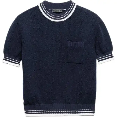 PRADA Sweaters Men's Blue/White Crew Neck Moderate Other
