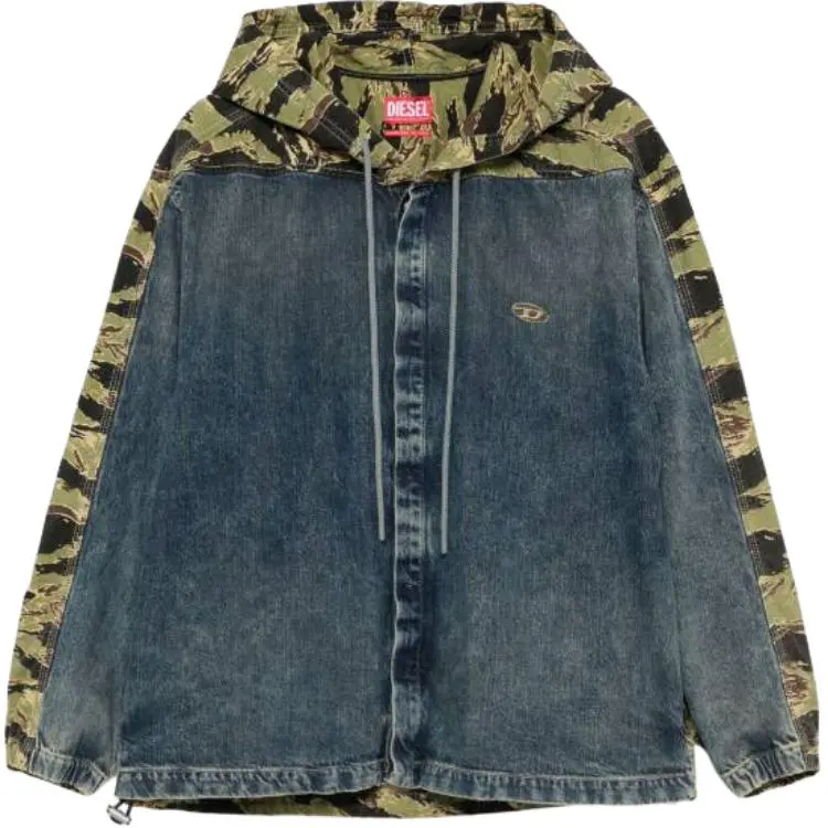 Diesel Camouflage-Panel Drawstring Denim Jacket