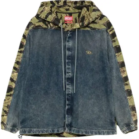Diesel Camouflage-Panel Drawstring Denim Jacket
