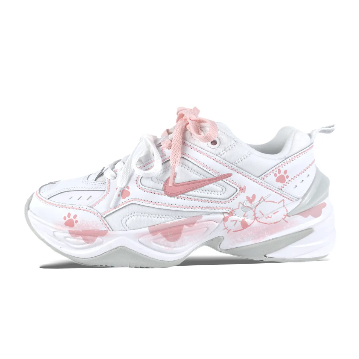 Nike M2K Tekno Line Meow Pink Abrasion Resistant Breathable Low top Chunky Sneakers Women's White