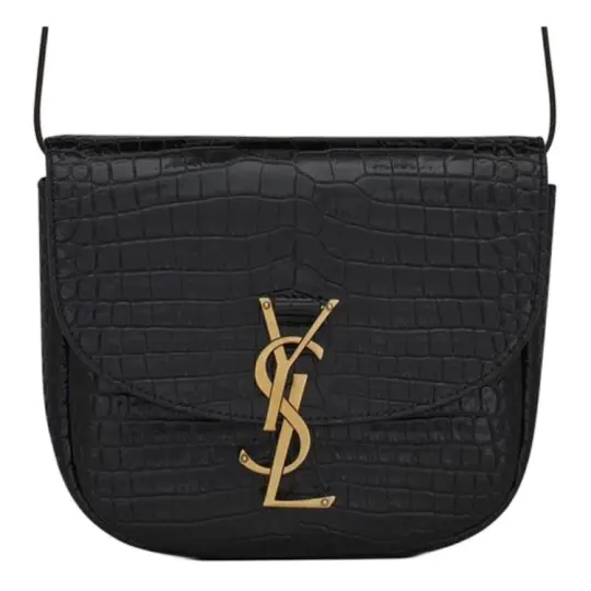 SAINT LAURENT KAIA Shiny Crocodile Pattern Embossed Cow Leather Saddle Bag, Crossbody Bag, Shoulder Bag Small Women's