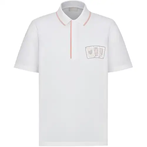 DIOR Polo Shirts Men's White Polo Collar Moderate Straight Fit