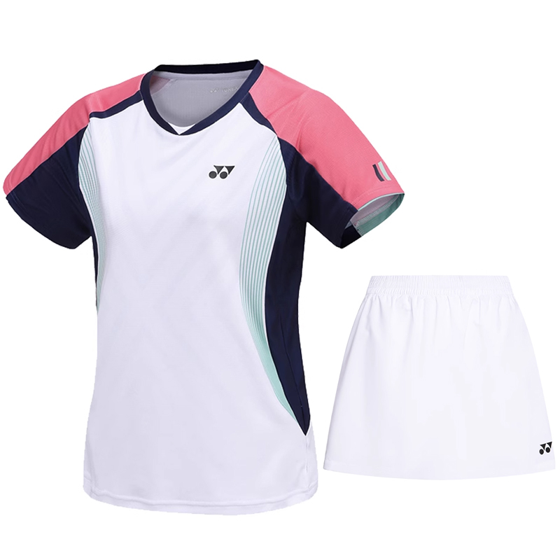 YONEX Badminton Jerseys Women’s Clothing Sets[White Top+White Short Skirt] V Neck Moderate