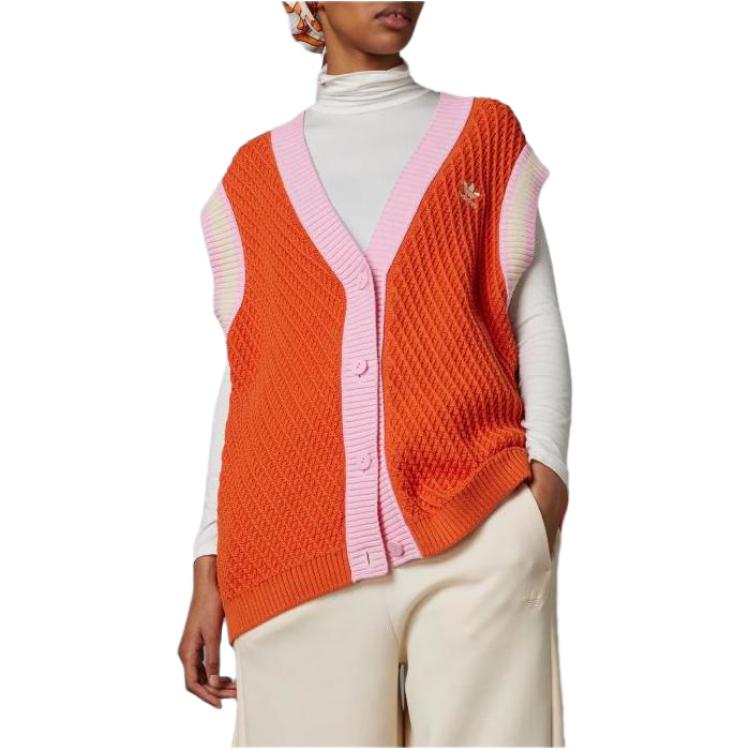 Adidas Originals Vests Women's Orange V Neck Moderate Knitted Fabric
