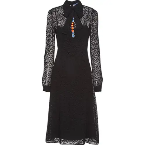PRADA Long Sleeved Dresses Women's Black Lapel Moderate Mid Length