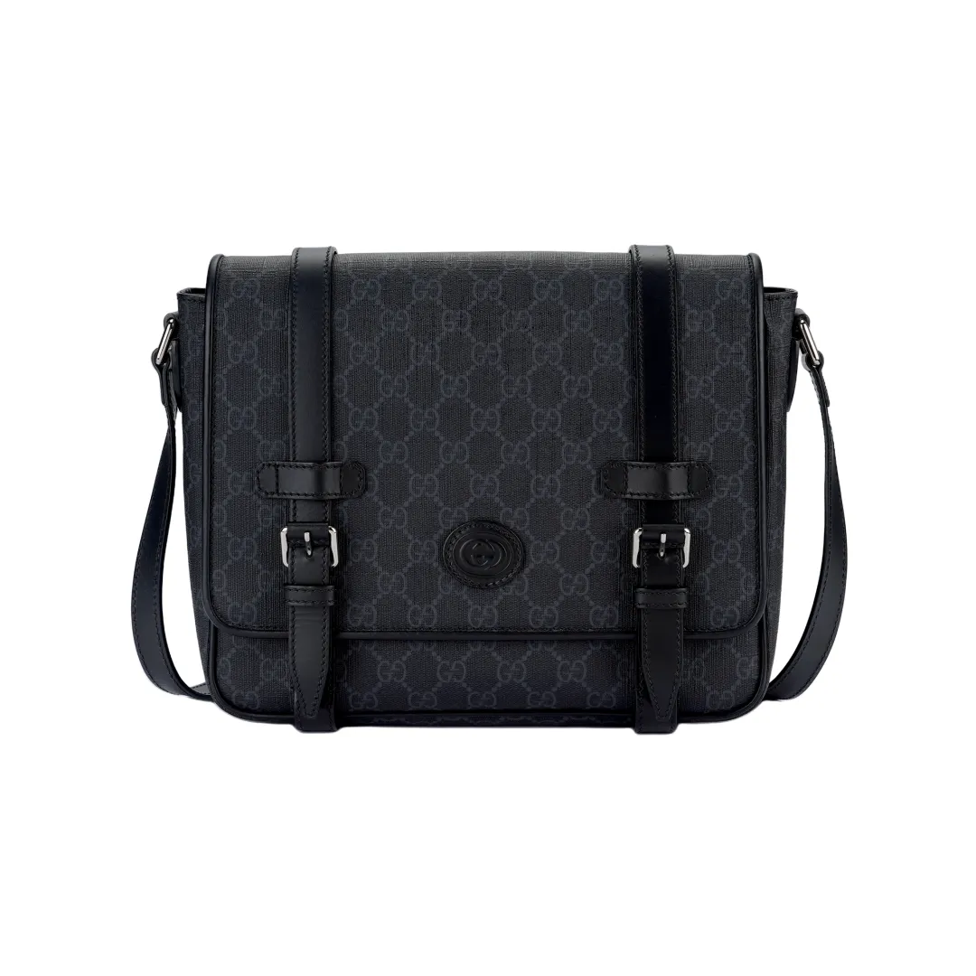 GUCCI Leather Messenger Bag, Shoulder Bag, Crossbody Bag Men's Black Gray