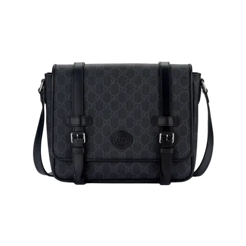 GUCCI Leather Messenger Bag, Shoulder Bag, Crossbody Bag Men's Black Gray