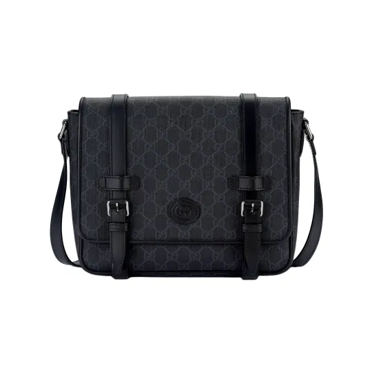 GUCCI Leather Messenger Bag, Shoulder Bag, Crossbody Bag Men's Black Gray