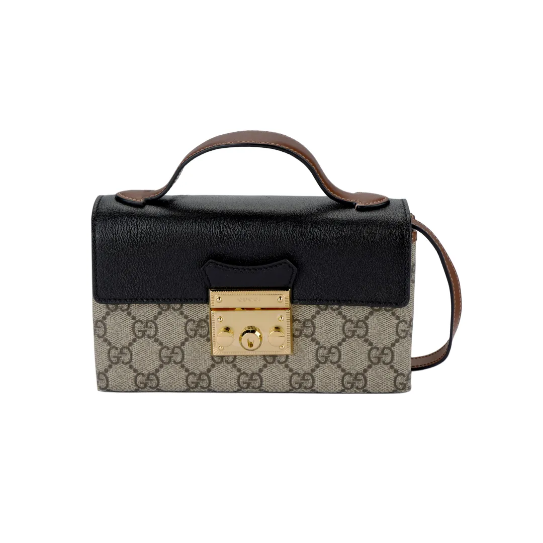 GUCCI Padlock Canvas With Leather Box Bag, Crossbody Bag, One Shoulder Handbag Mini Women's Ebony/Black