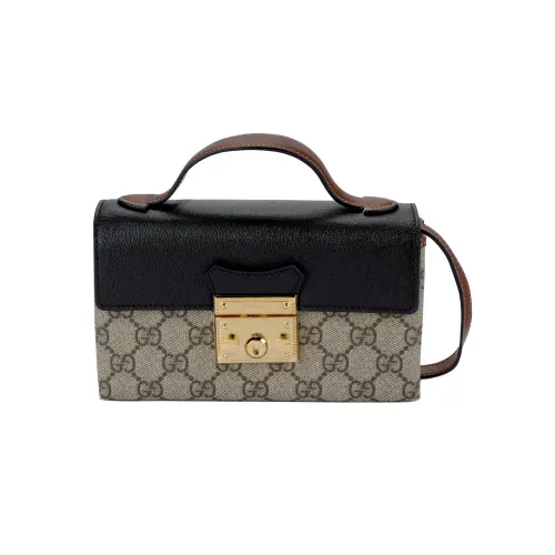 GUCCI Padlock Canvas With Leather Box Bag, Crossbody Bag, One Shoulder Handbag Mini Women's Ebony/Black