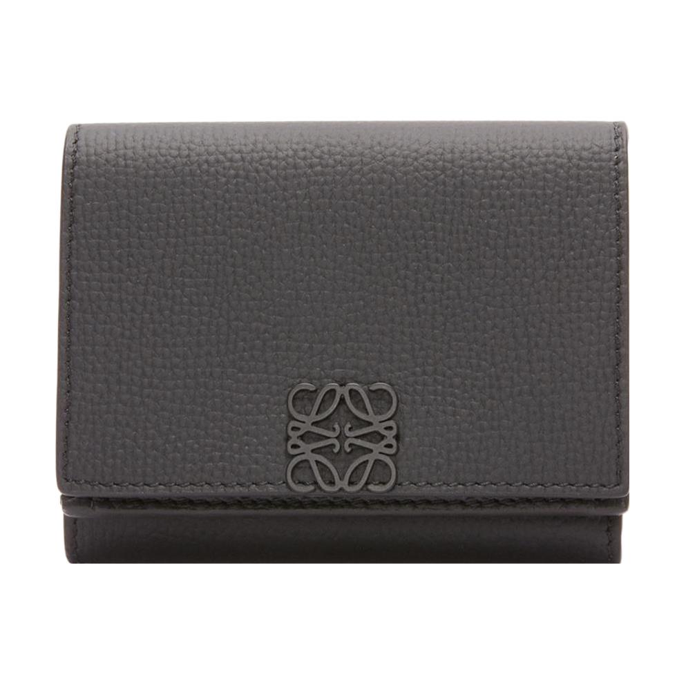 LOEWE Loewe Anagram snap button closure 3-fold pebbled calfskin wallet women's black