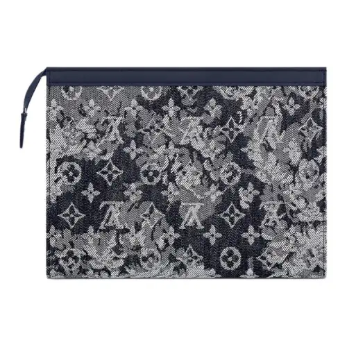 LOUIS VUITTON Canvas With Leather Storage Bag, Clutch Toiletry Bag Men's Blue Gray