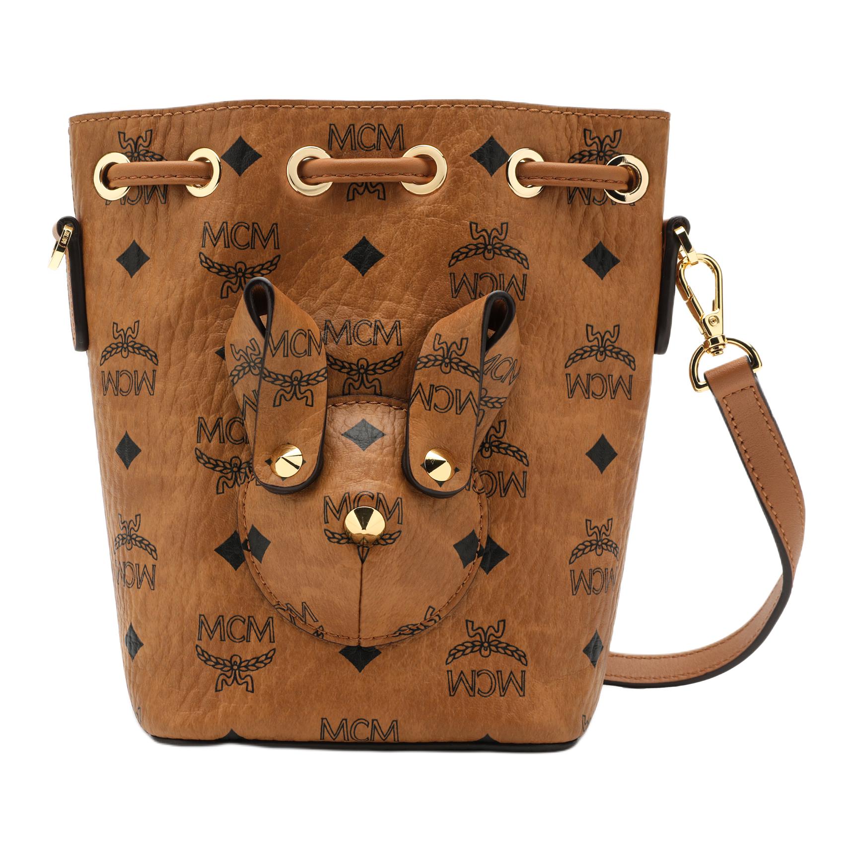 MCM Зоопарк серии Visetos кролик Ведро из кожи наппа на шнурке пакет портативный пакет Super Mini женский коричневый Коньяк цвет