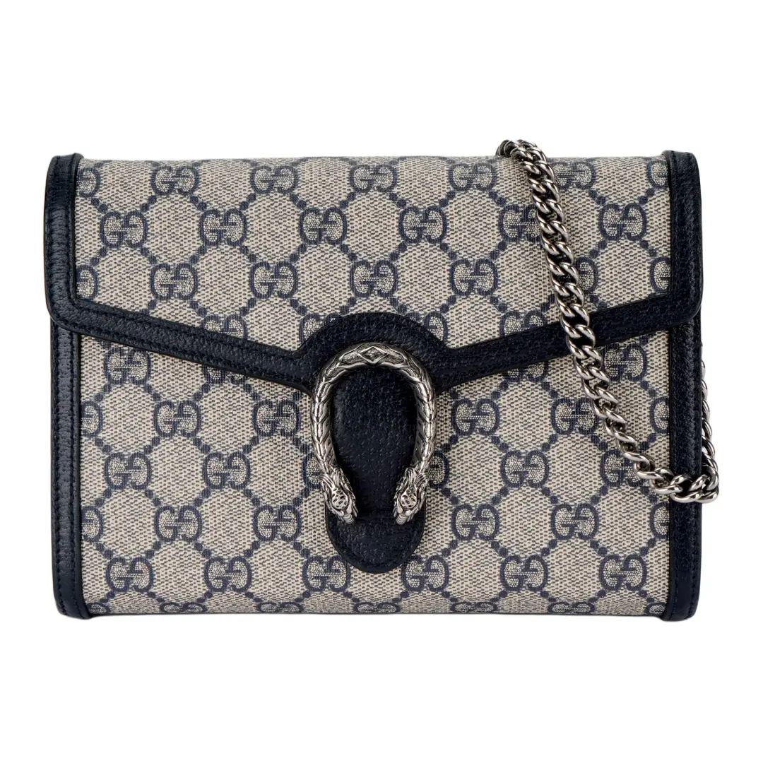 GUCCI Dionysus Canvas With Leather Chain Wallet, Crossbody Bag, Shoulder Bag Mini Women's Beige & Blue