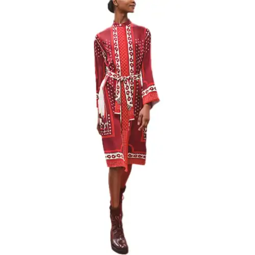 HERMES Long Sleeved Dresses Women's Red Moderate Mid Length
