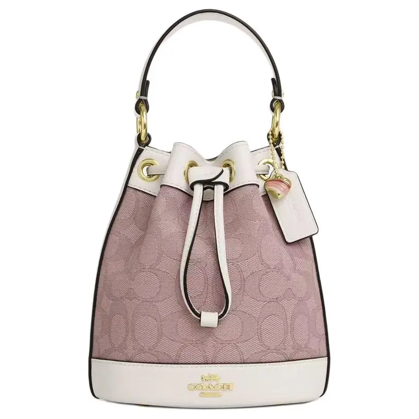 COACH Dempsey Fabric With Cow Leather Bucket Bag Handbag Mini Women's Pink
