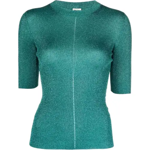 SAINT LAURENT Short sleeved Metallic Knit Top