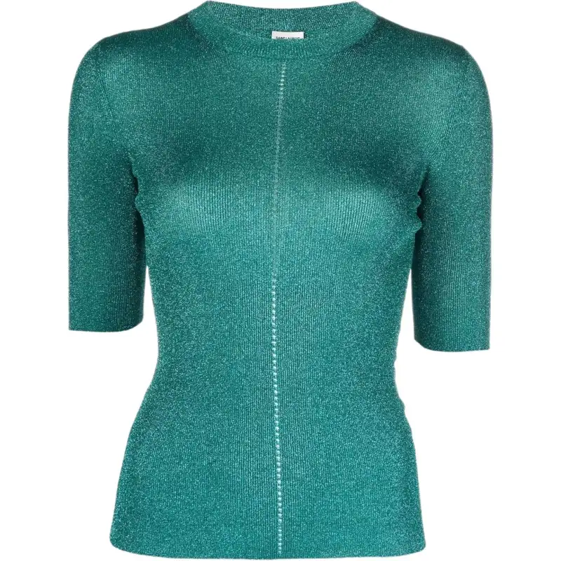 SAINT LAURENT Short sleeved Metallic Knit Top