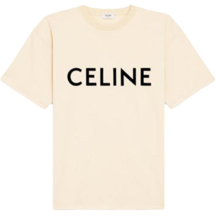 CELINE T Shirts Men's Yellow Crew Neck Moderate Straight Fit