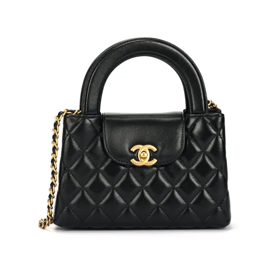CHANEL Chanel 25A 26S kelly Metal Double C Logo Алмазная стежка из овчины с золотой фурнитурой Сумка Мини женская черная