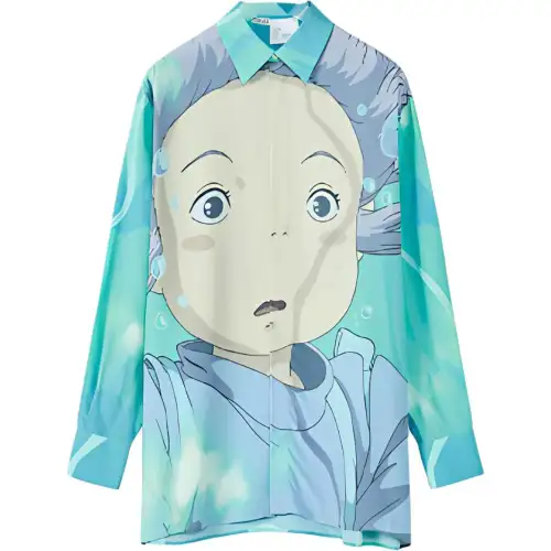 LOEWE Spirited Away Shirts Women's Blue Square Collar Moderate Shirt