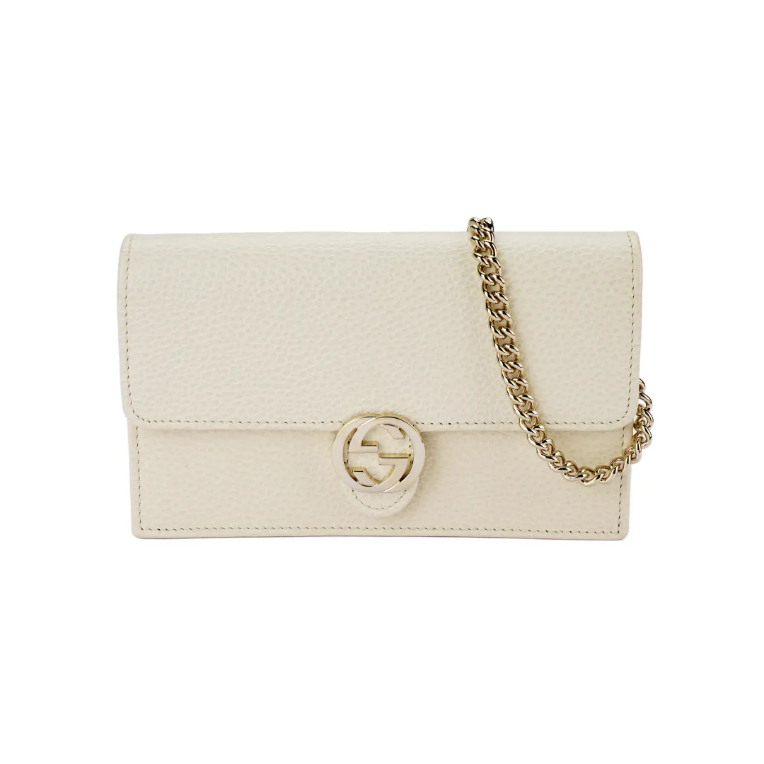 GUCCI Interlocking GG Chain Crossbody Bag White