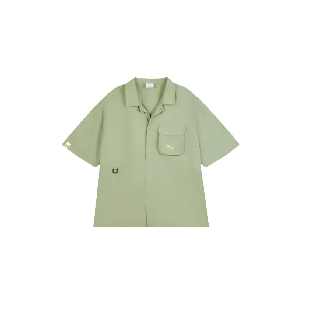 PUMA ESS T-Shirts Men's Green Polo Collar Moderate Straight Fit