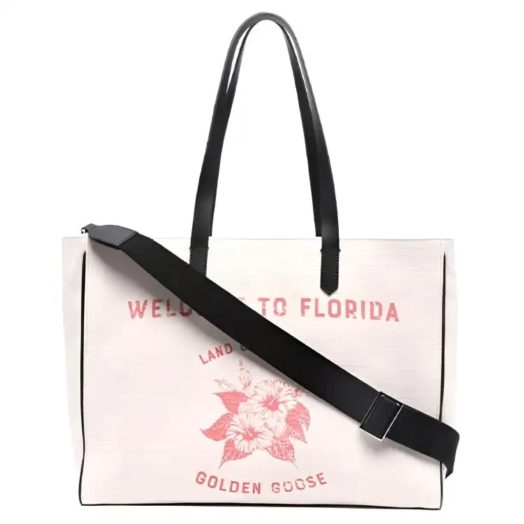 Golden Goose Cotton With Calfskin Tote Bag, Shopping Bag, Shoulder Bag, Crossbody Bag, Handbag Women's White