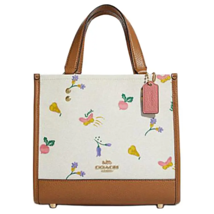 COACH Dempsey Fabric With Cow Leather Tote Bag, Shopping Bag, Shoulder Bag, Crossbody Bag, Handbag Small Women's Brown