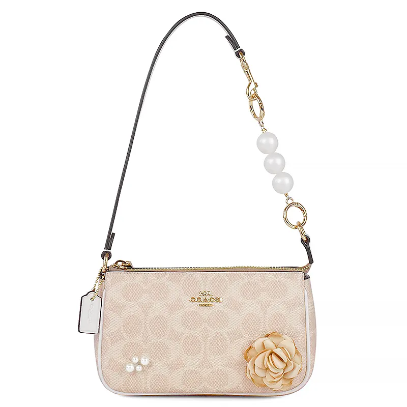 COACH Coated Canvas Handbag, Shoulder Bag Small Women's Sand & Chalk White