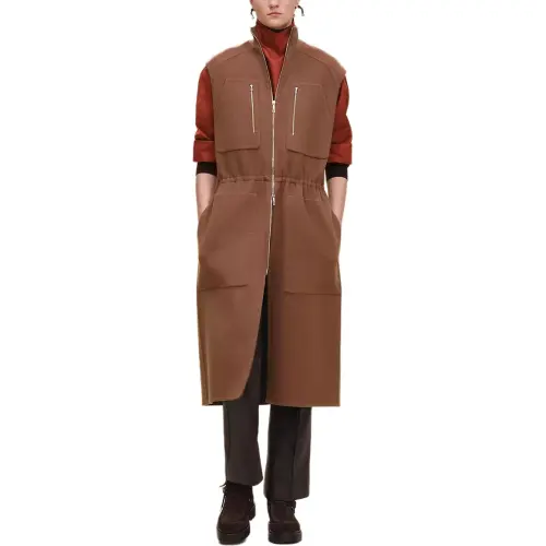 HERMES Vests Women's Brown Stand Collar Moderate Other
