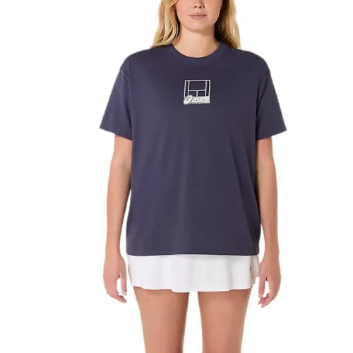 ASICS T Shirts Women's Purple Crew Neck Moderate Straight Fit