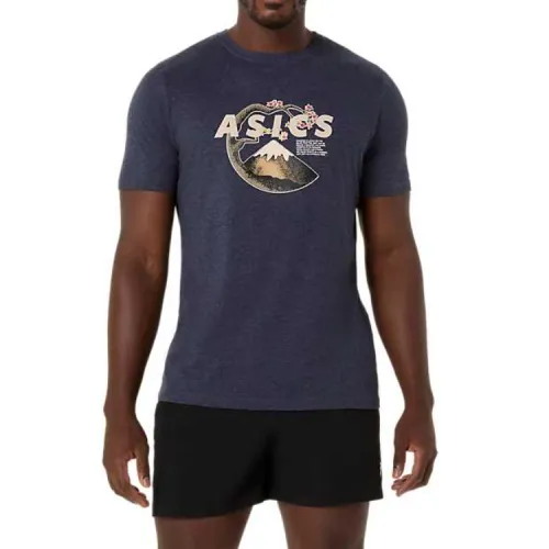 ASICS T Shirts Men's Navy Blue Crew Neck