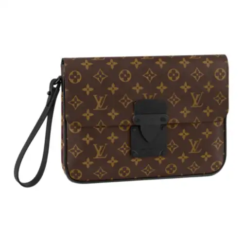 LOUIS VUITTON Coated Canvas Leather Handbag Clutch Unisex Brown