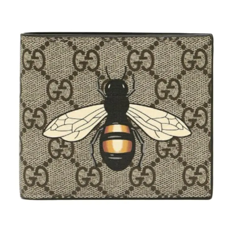 GUCCI Canvas With Leather Wallet Men's Ebony