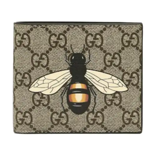 GUCCI Canvas With Leather Wallet Men's Ebony
